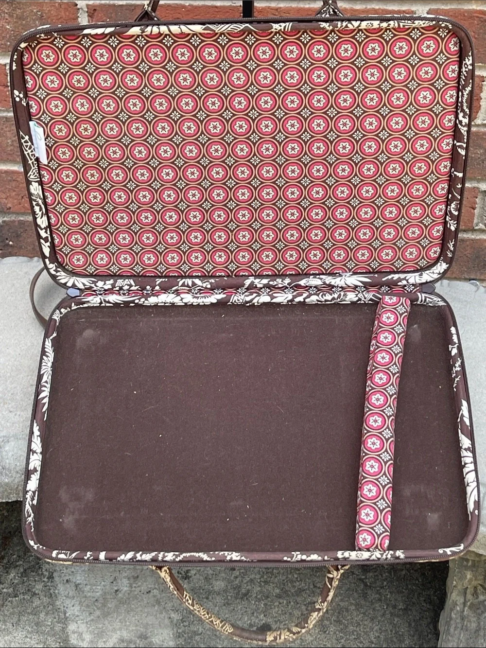 Vera Bradley Brown & Cream Quilted Laptop Tote with Pink Accent